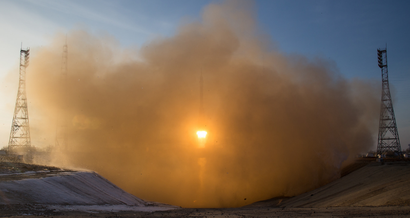 Illustration for article titled Here's a Rare View of the Soyuz Launch From the Hellish Flame Trench
